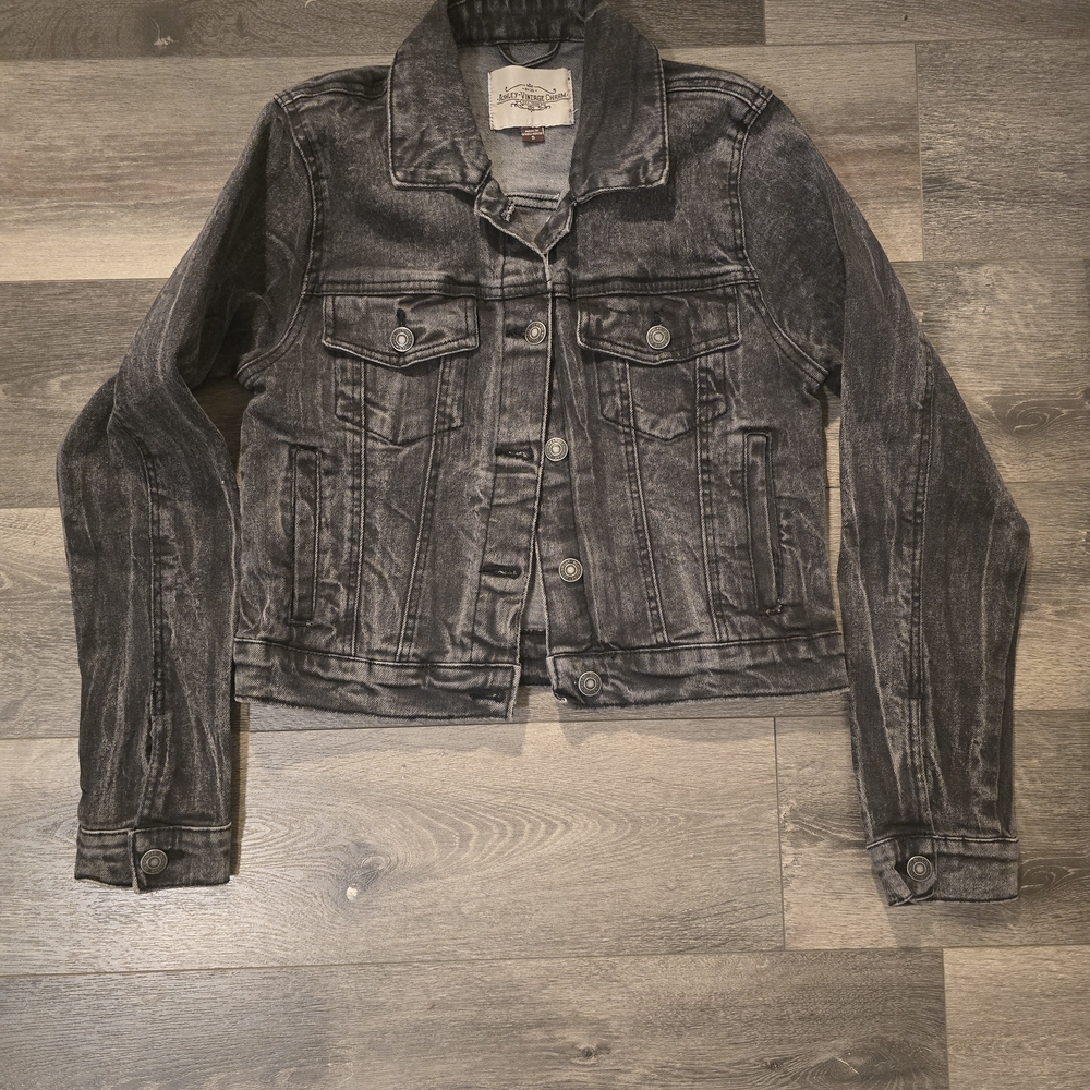 Black Jean Jacket with Vintage Fading and Structured Silhouette